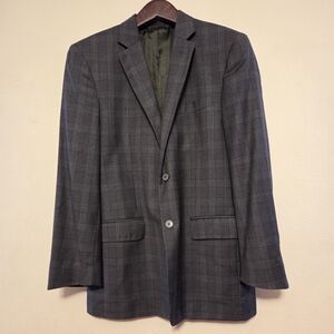Valentino Sport Coat Blazer 42R Gray Plaid Check 100% Wool Recent